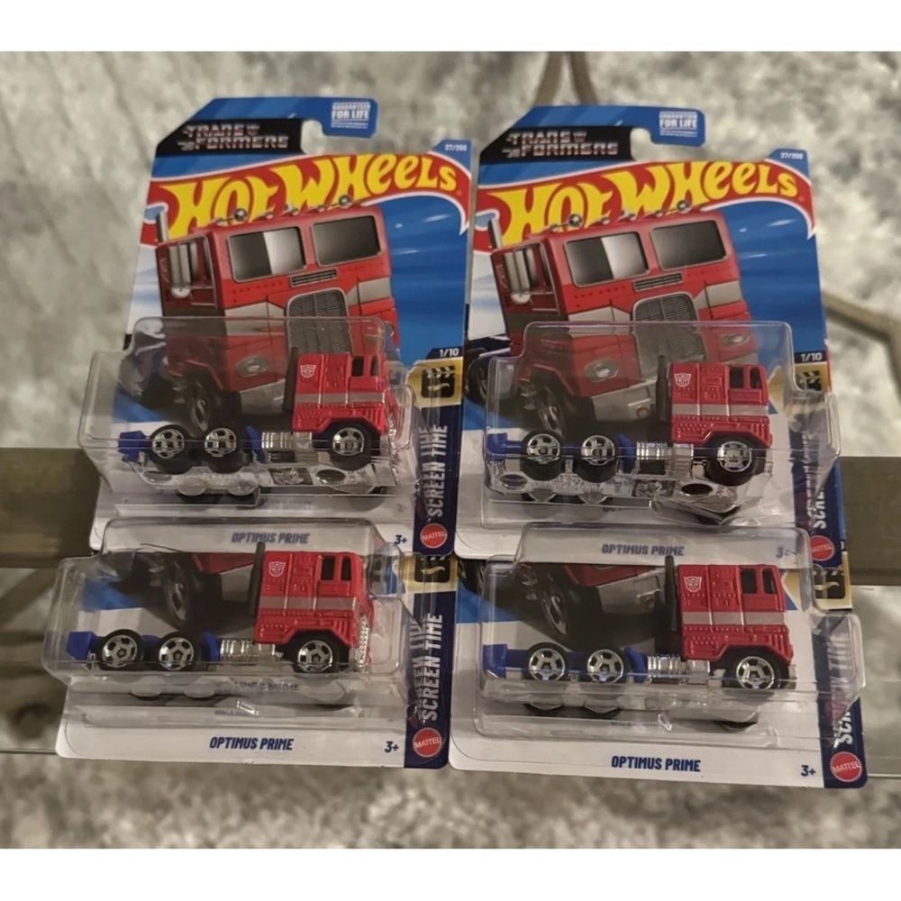Lot of ( 4 ) Hot Wheels Transformers Optimus Prime Red Toy Truck -